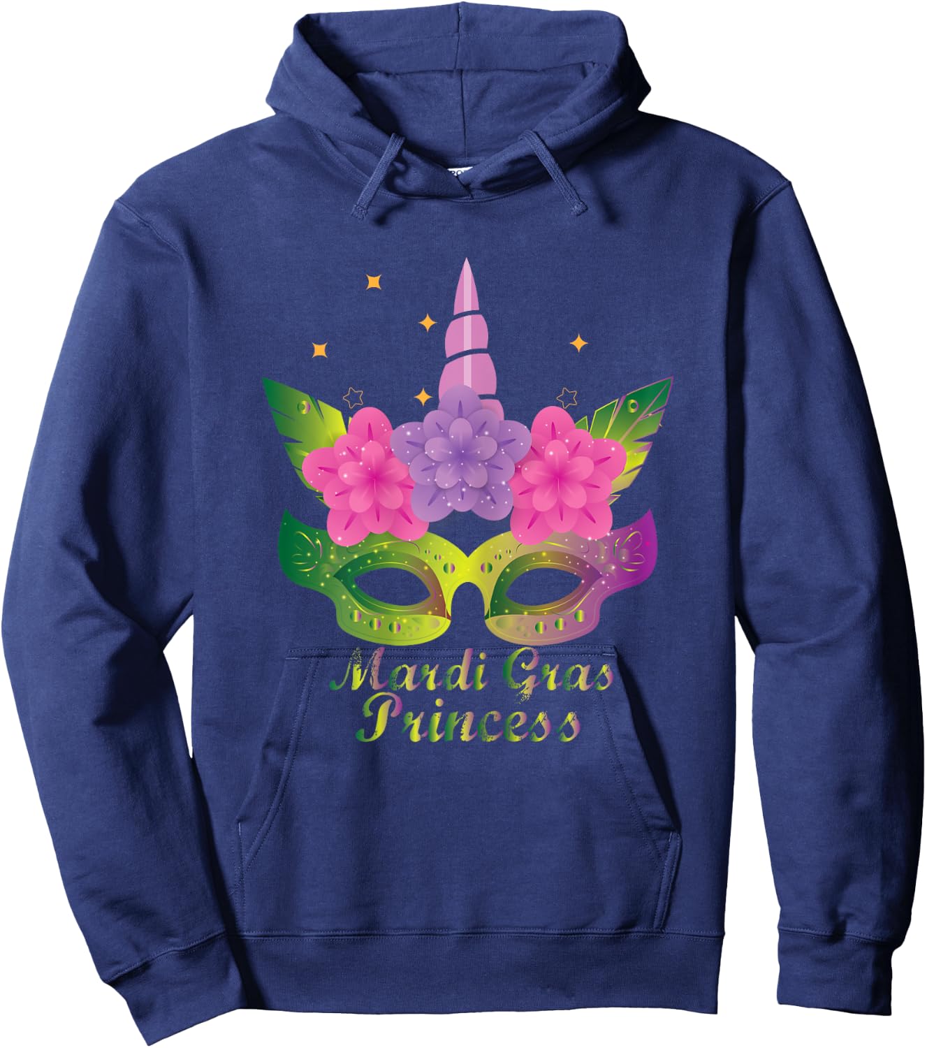 Mardi Gras Princess T Shirt With Flower Unicorn Mask T Shirt Hoodie - Hoodie | Navy