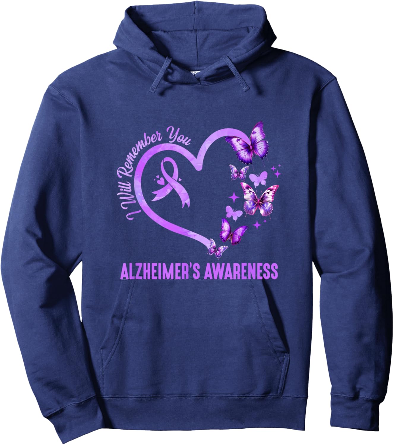 I'll Remember For You Purple Butterfly Alzheimer's Awareness Hoodie - Hoodie | Navy