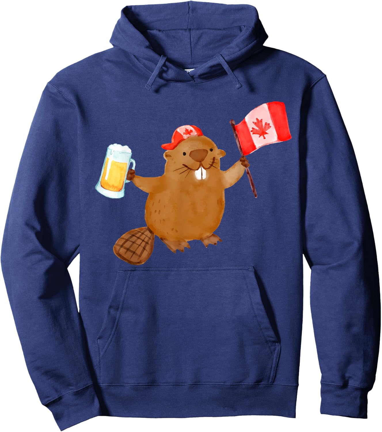 Beaver Holding Canada Flag Beer Hoodie - Hoodie | Navy