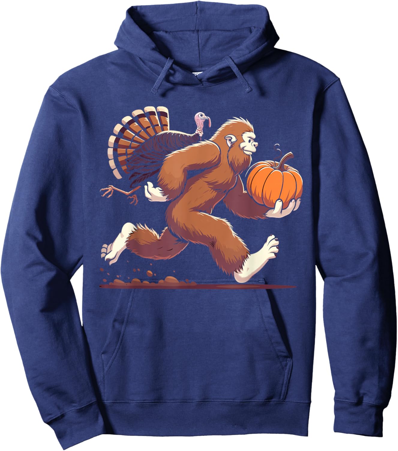 Bigfoot sasquatch with turkey and pumpkin for thanksgiving Hoodie - Hoodie | Navy