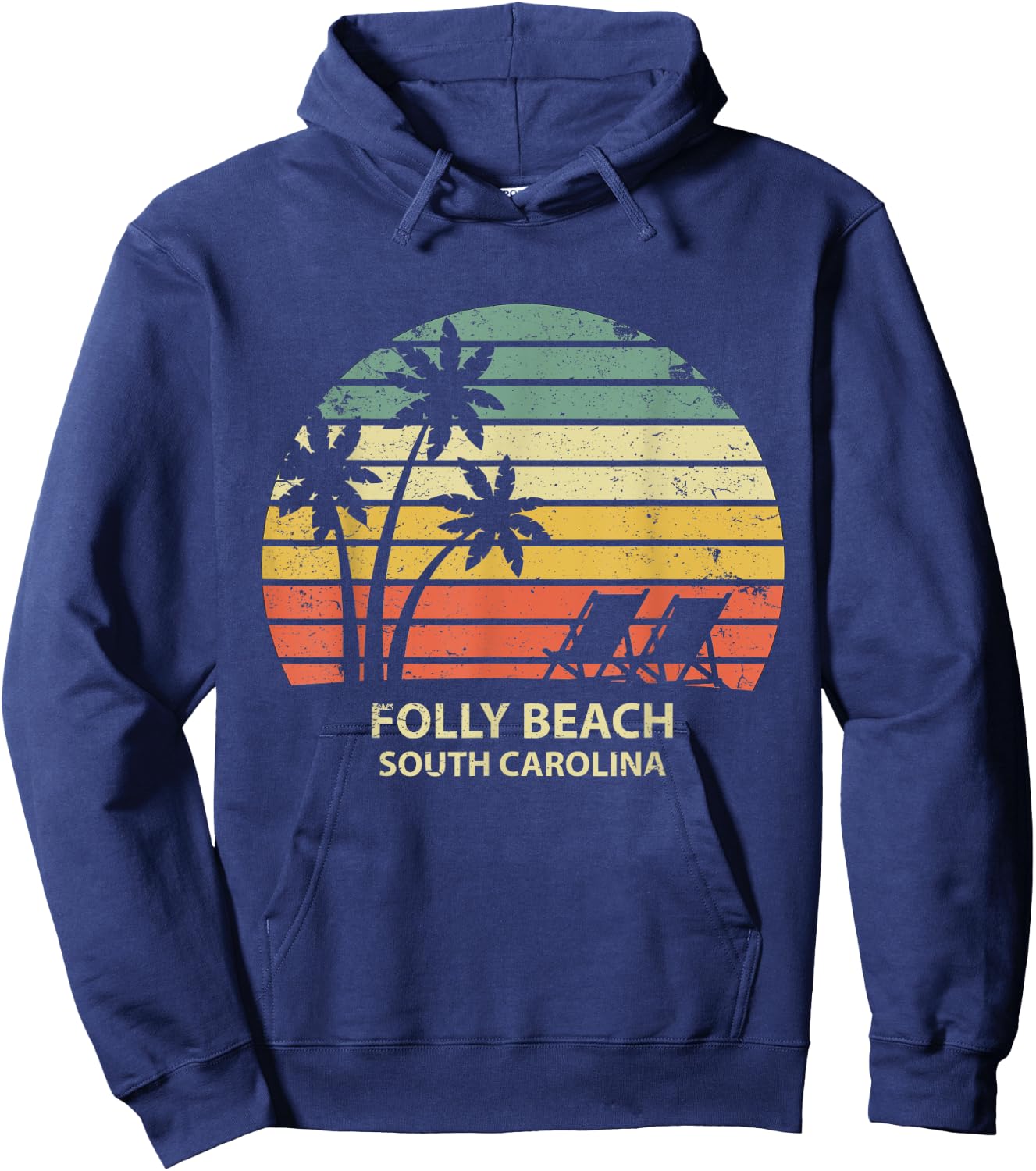 Vintage South Carolina Folly Beach T Shirt Cool Retro Men Women Girls Kids Hoodie - Hoodie | Navy