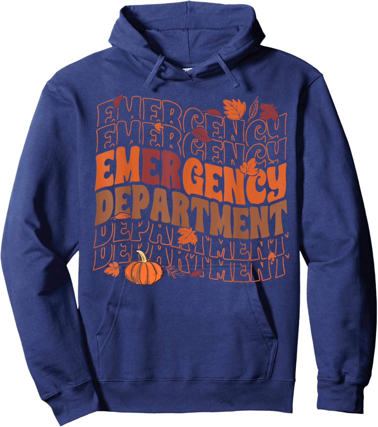 Retro Groovy Emergency Department Pumpkin Fall Thanksgiving Hoodie - Hoodie | Navy