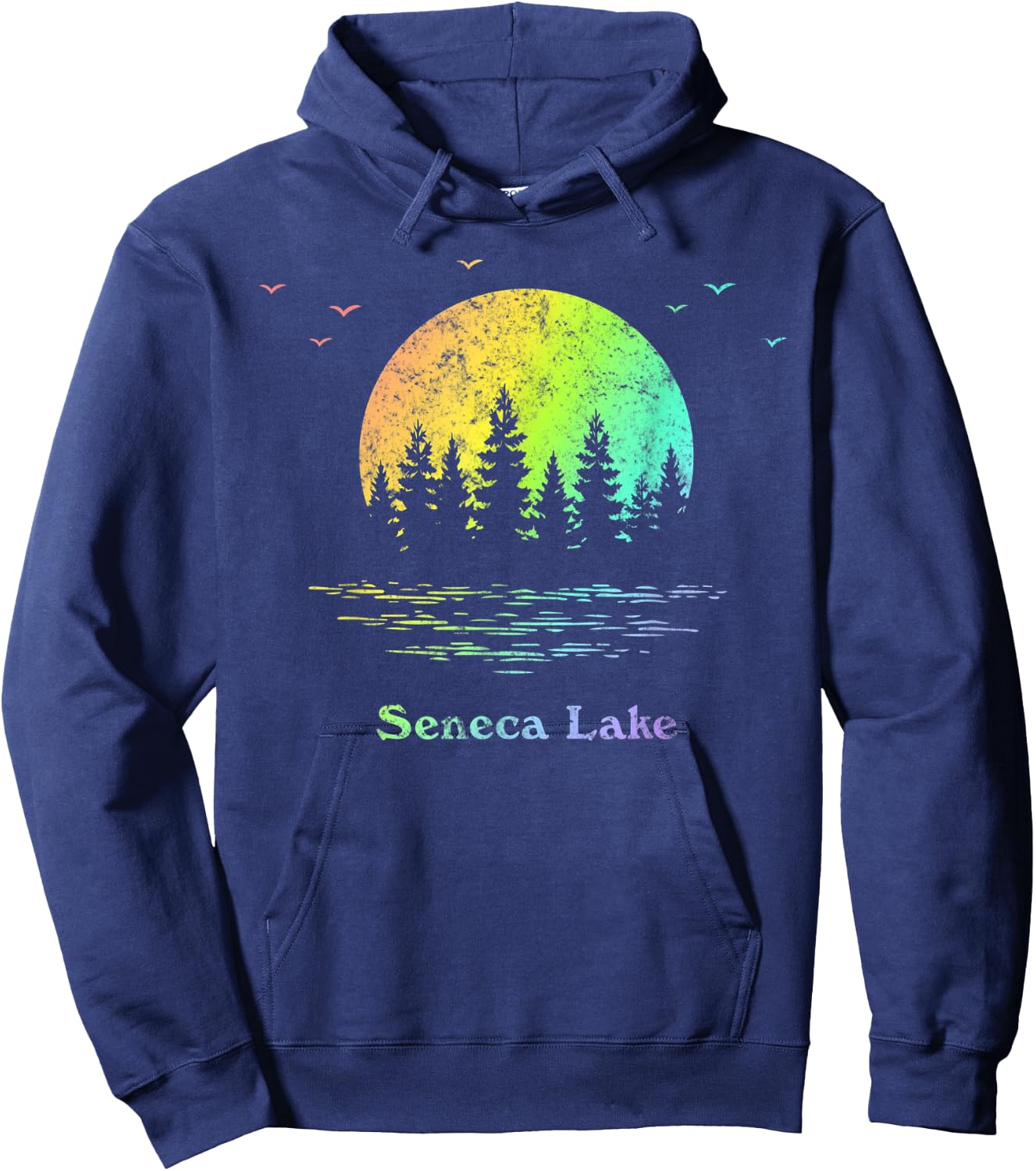 Seneca Lake Outdoor Adventure Family Vacation Rainbow Hoodie - Hoodie | Navy