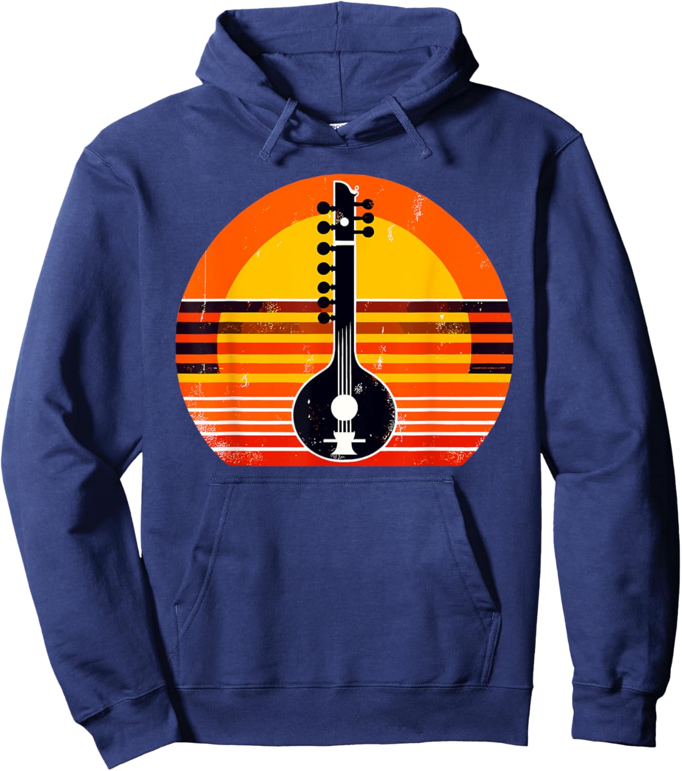 Retro Sunset Sitar Instrument Sitarist Hoodie - Hoodie | Navy