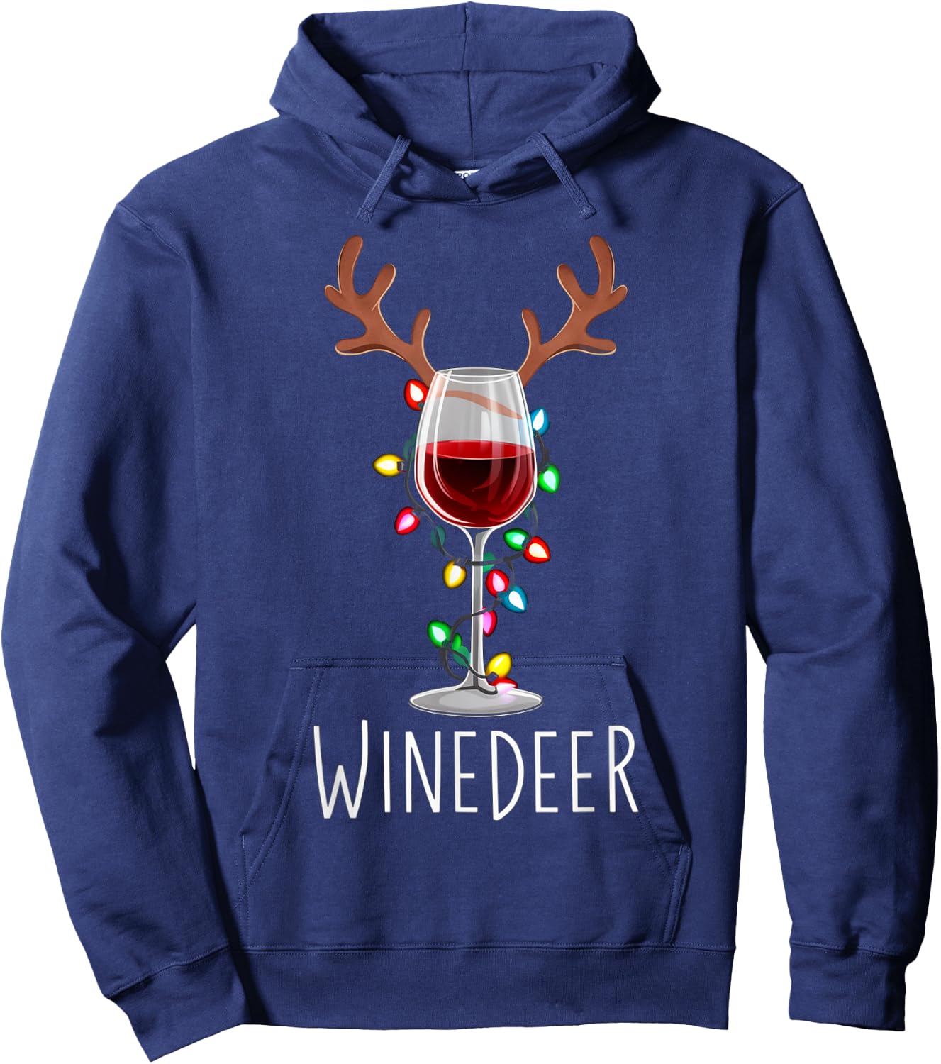 Winedeer Reinbeer Santa Hat Reindeer Couple Xmas Matching Hoodie - Hoodie | Navy