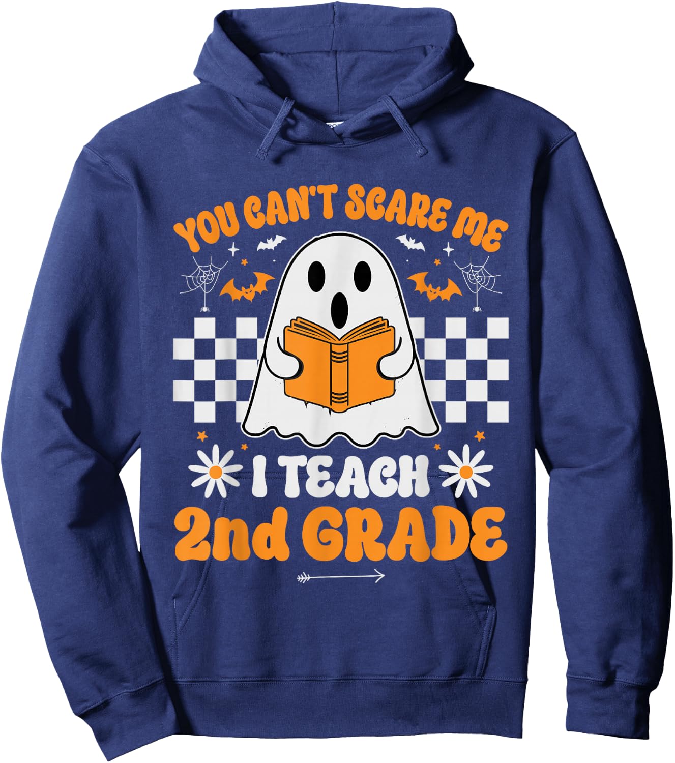 You Can't Scare Me I Teach 2nd Grade Retro Teacher Halloween Hoodie - Hoodie | Navy