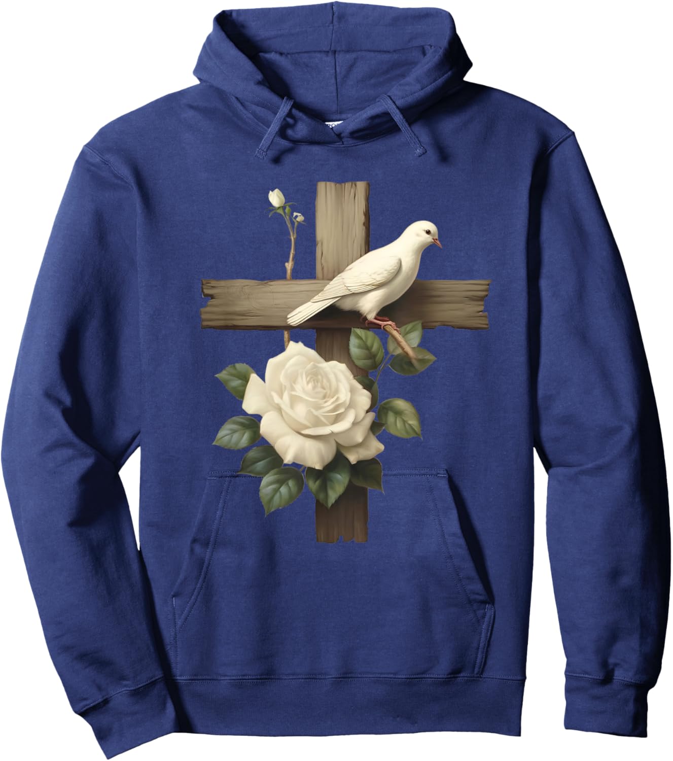 Aesthetic Christian Cross With Roses And Dove Of Peace Hoodie - Hoodie | Navy