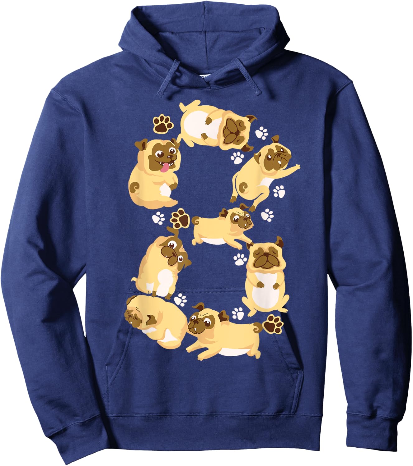 Cute Dog 8th Birthday Gift | Cool 8 Years Old Pug Boys Girls Hoodie - Hoodie | Navy