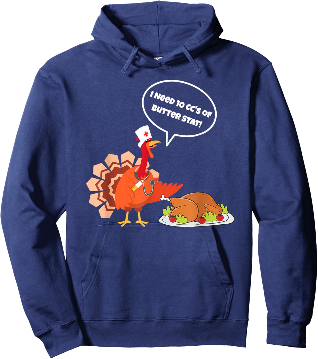 Funny Thanksgiving Nurse Butter Turkey Nursing Scrub Top Hoodie - Hoodie | Navy