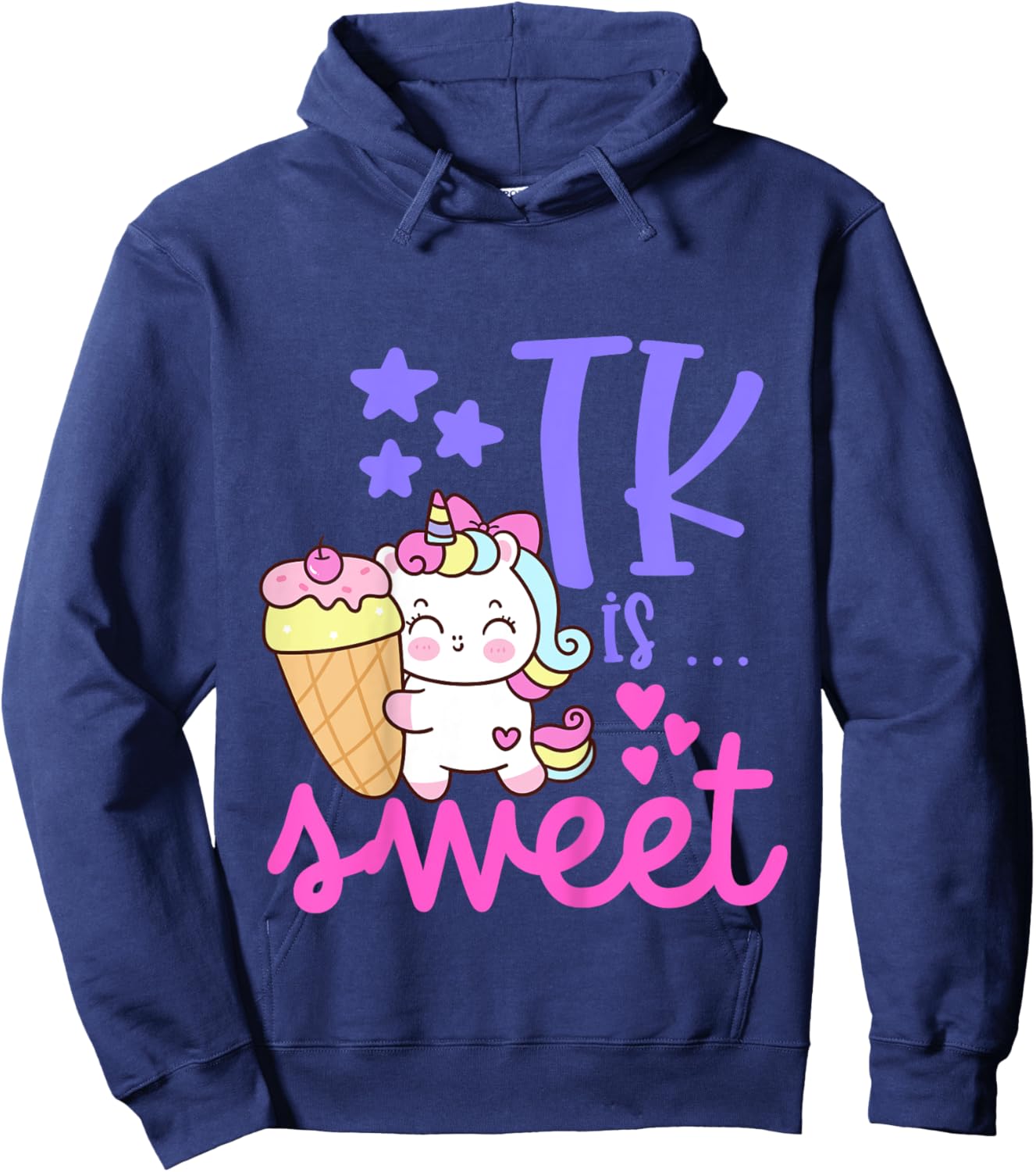 Kids First Day of TK Unicorn Girls Transitional Kindergarten Hoodie - Hoodie | Navy