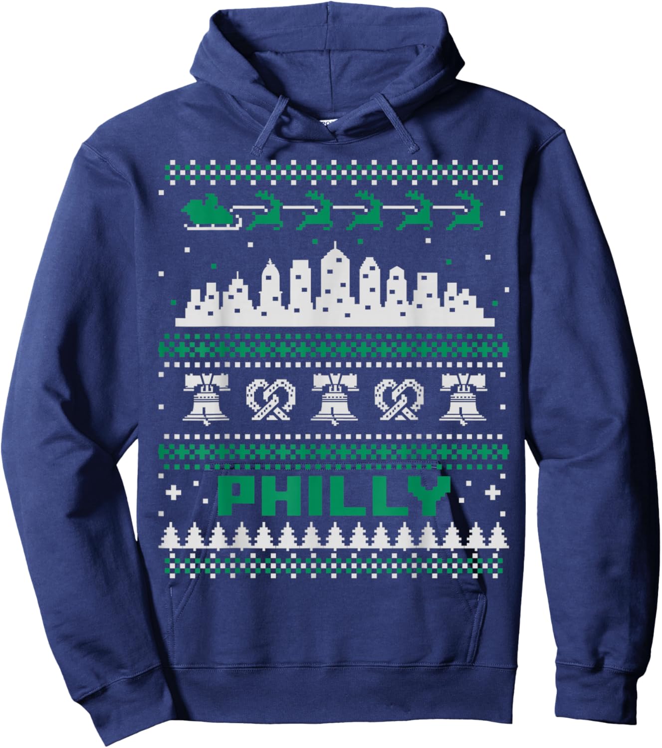 Philadelphia PA Ugly Christmas Sweater Philly City Skyline Hoodie - Hoodie | Navy