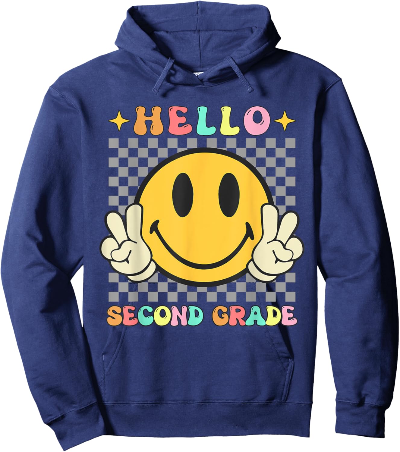 Retro Groovy 2nd Grade Back to School Hello Second Grade Hoodie - Hoodie | Navy