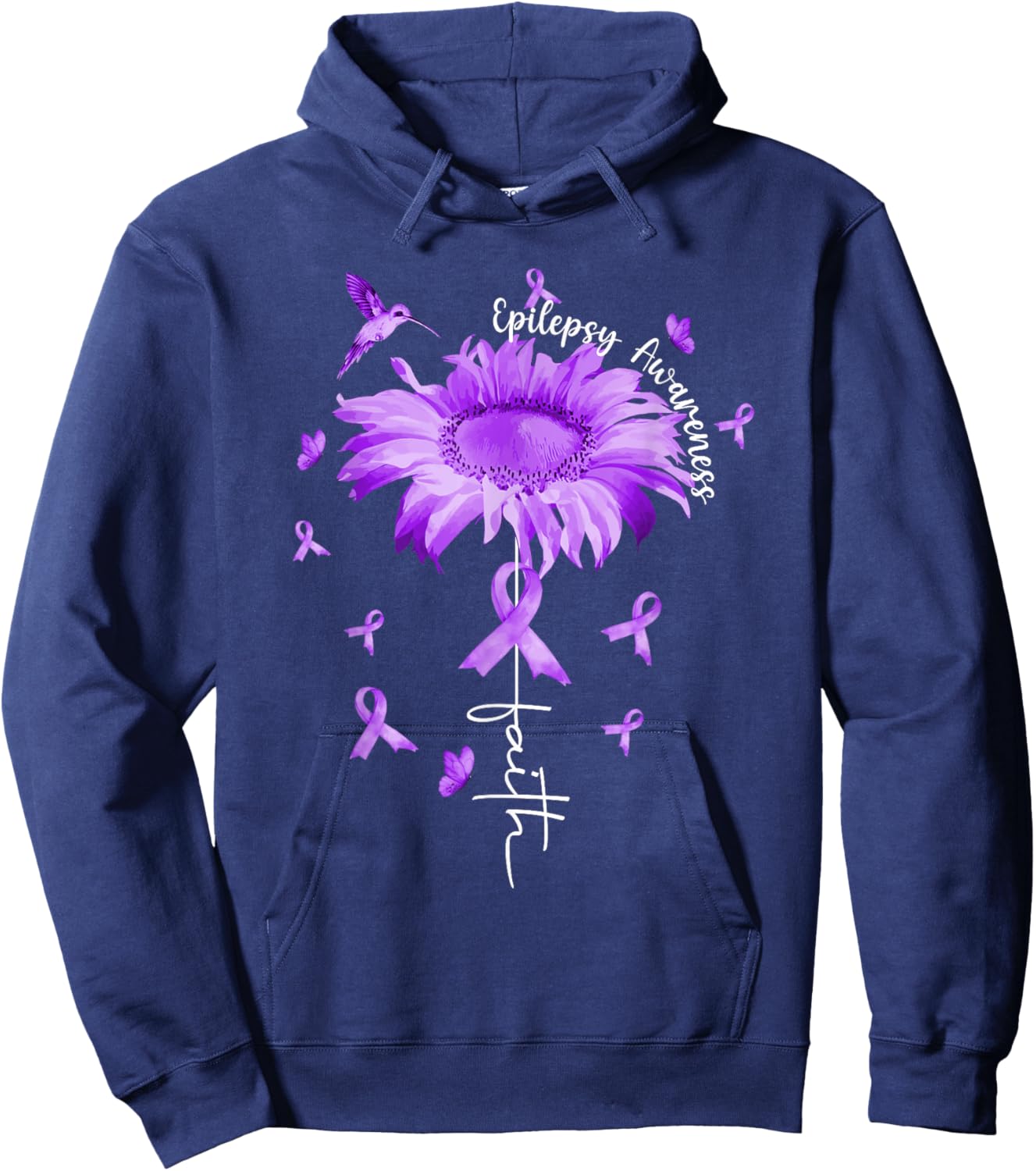 Purple Ribbon Daisy Faith - Epilepsy Awareness Gift Hoodie - Hoodie | Navy