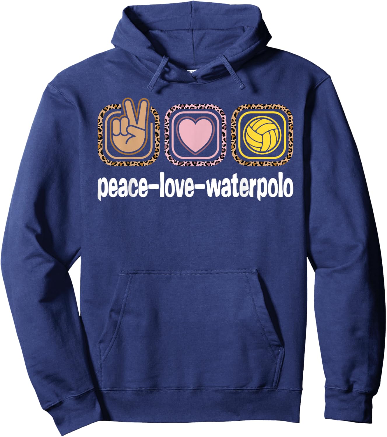Water Polo Leopard Print Women Girls Peace Love Waterpolo Hoodie - Hoodie | Navy