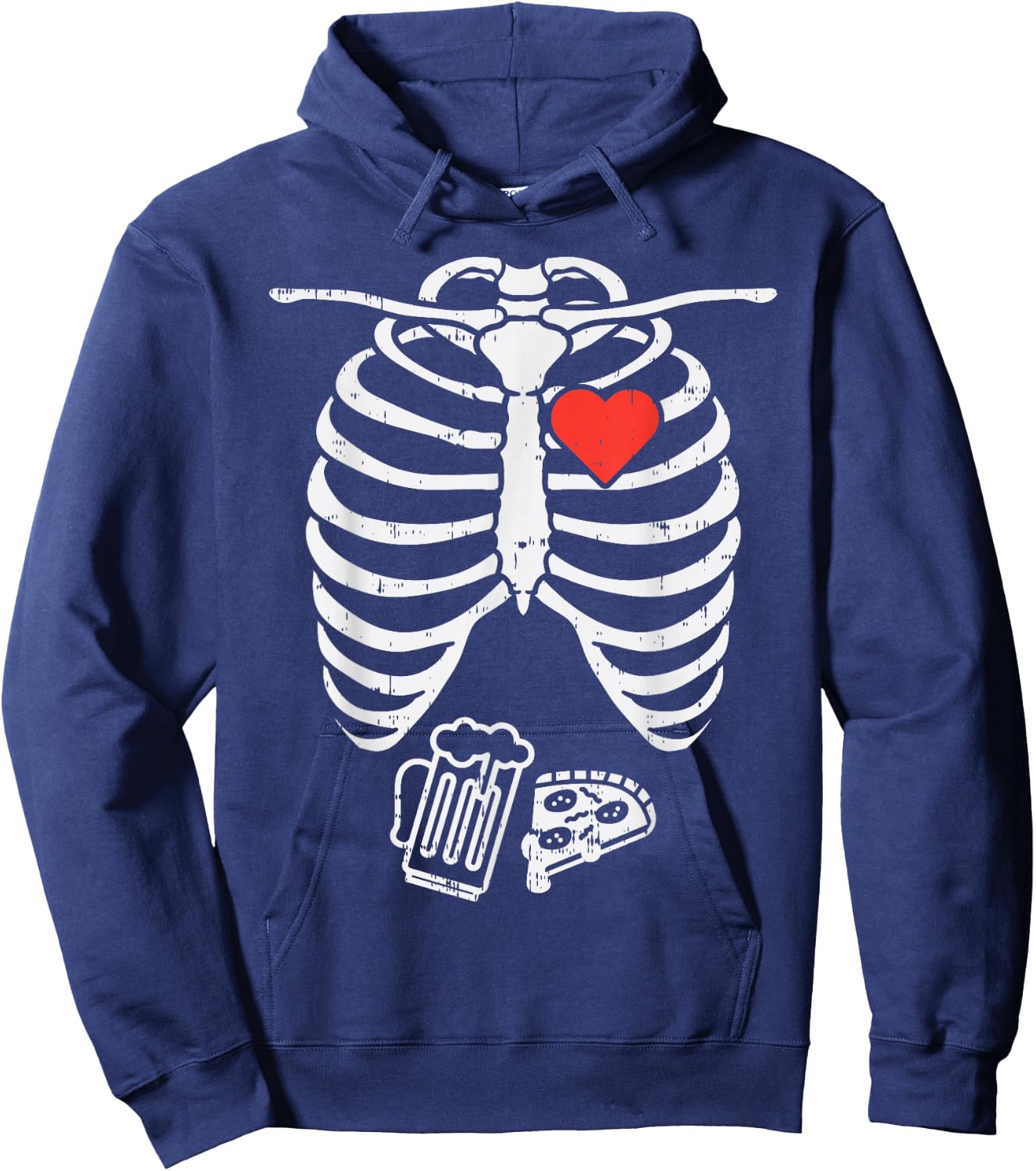 Skeleton X-Ray Pizza Beer Funny Halloween Pregnancy Men Dad Hoodie - Hoodie | Navy