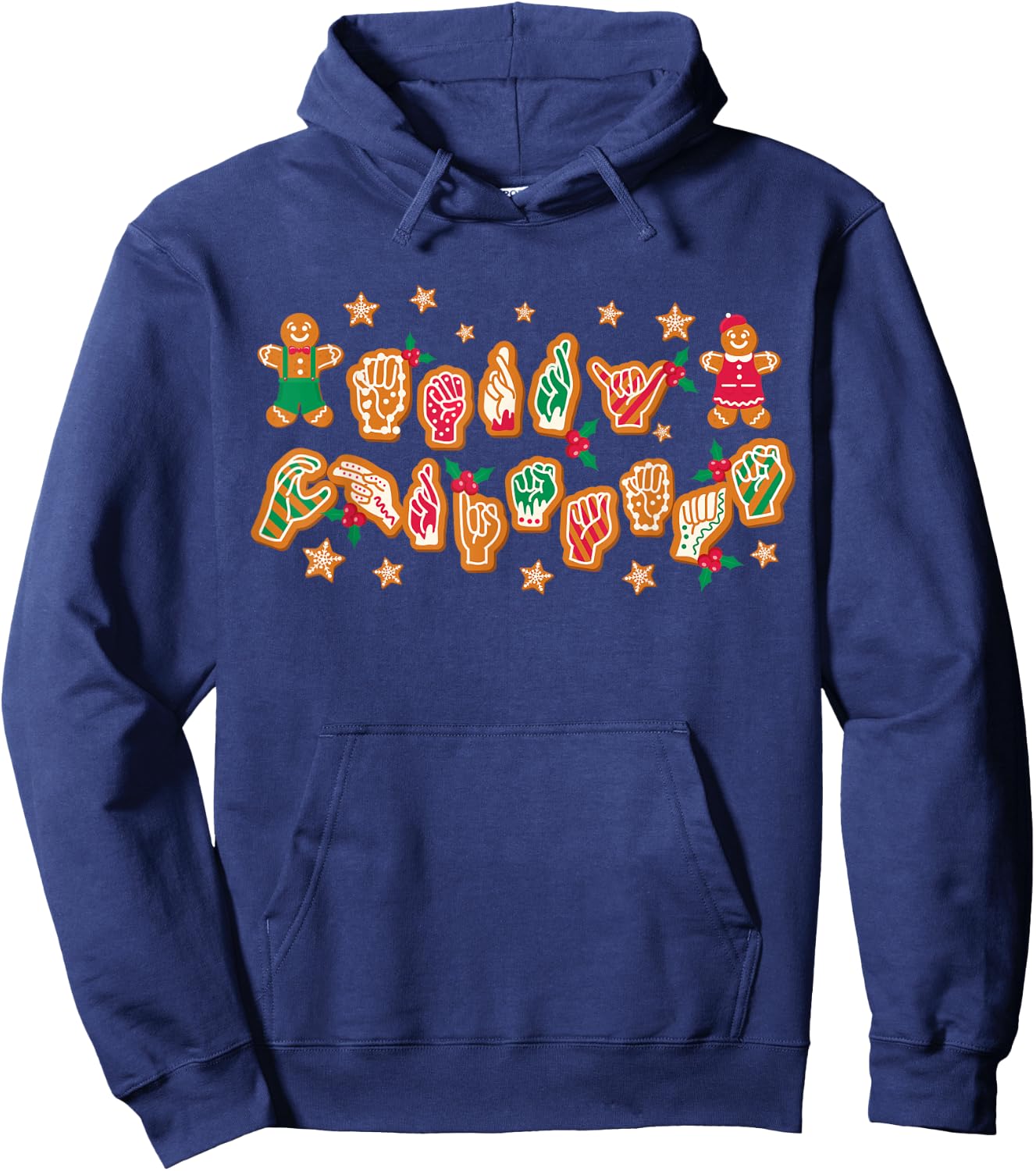 ASL Christmas American Sign Language Gingerbread Hands Deaf Hoodie - Hoodie | Navy