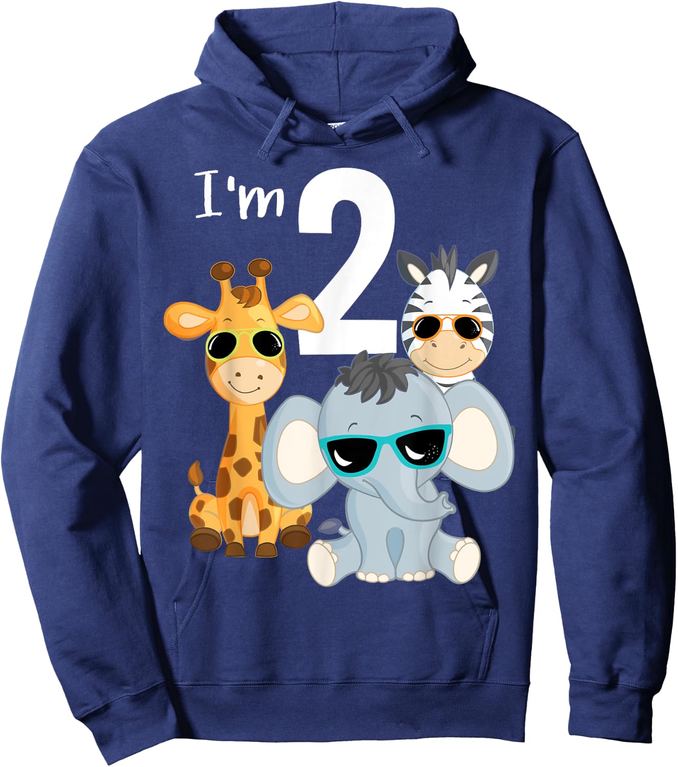 Cool Safari Animals 2nd Birthday Party 2 Year Old Toddler Hoodie - Hoodie | Navy