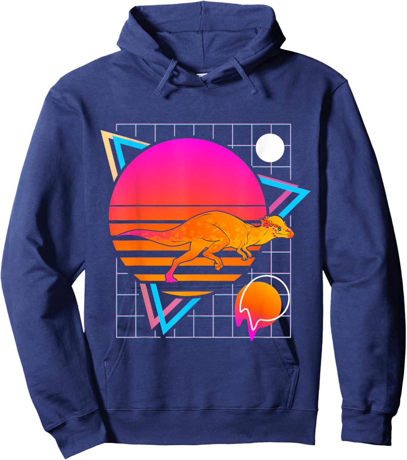 Pachycephalosaurus Retro 80s Style Vintage Dinosaur Hoodie - Hoodie | Navy