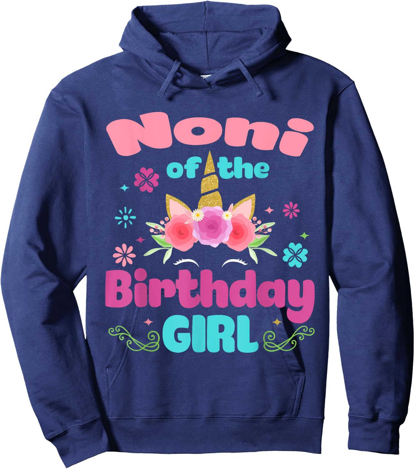 Noni of The Birthday Girl Unicorn Flower Grandma Hoodie - Hoodie | Navy