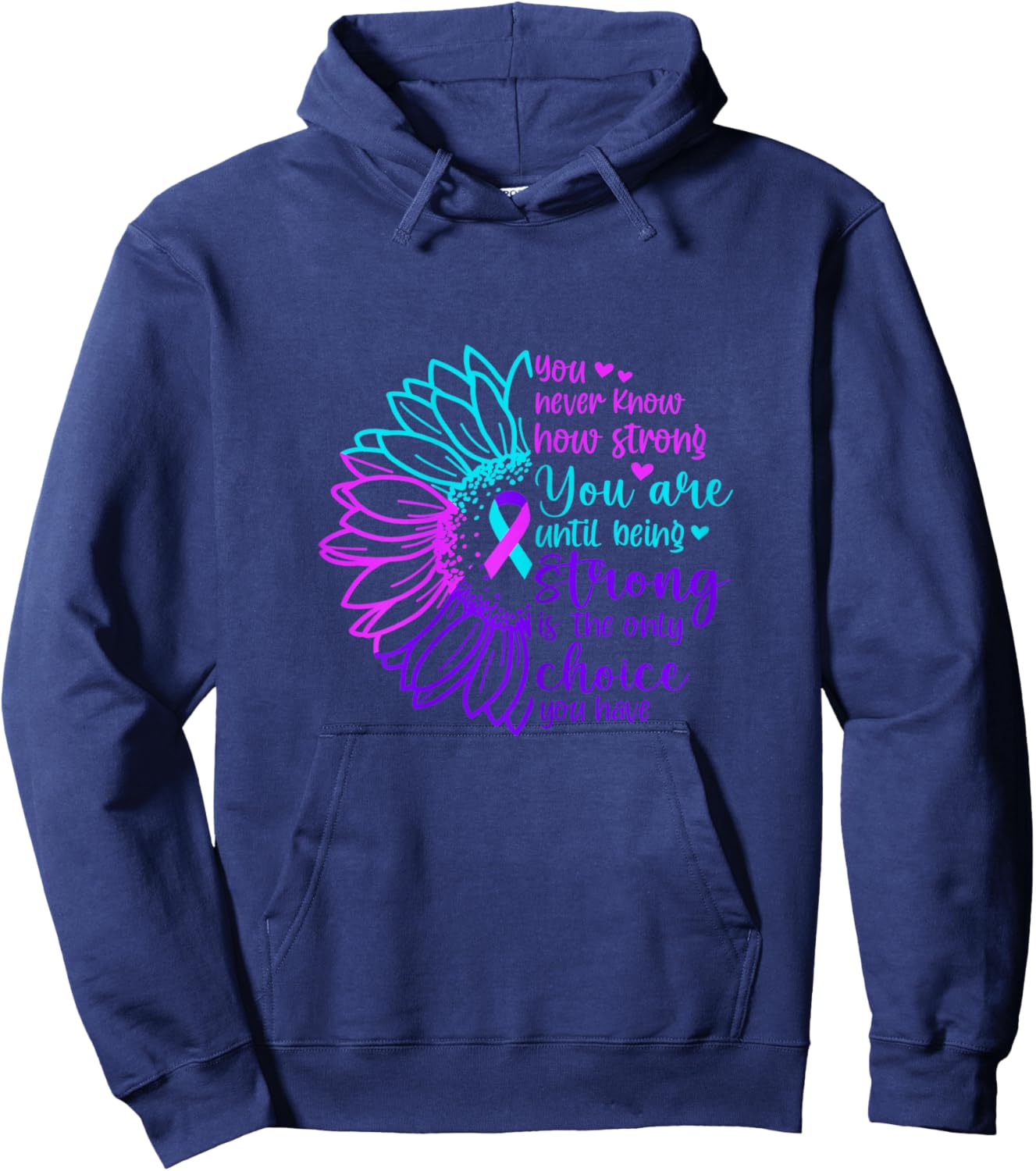 Sunflower Thyroid Cancer Strong Awareness Ribbon Hoodie - Hoodie | Navy