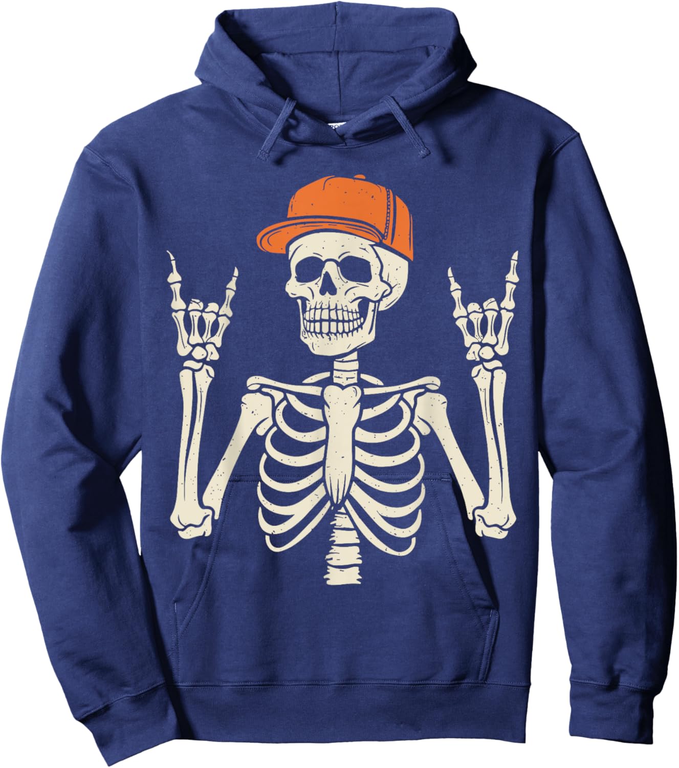Rocker Skeleton Rock On Hand Halloween Skeleton Men Boys Kid Hoodie - Hoodie | Navy