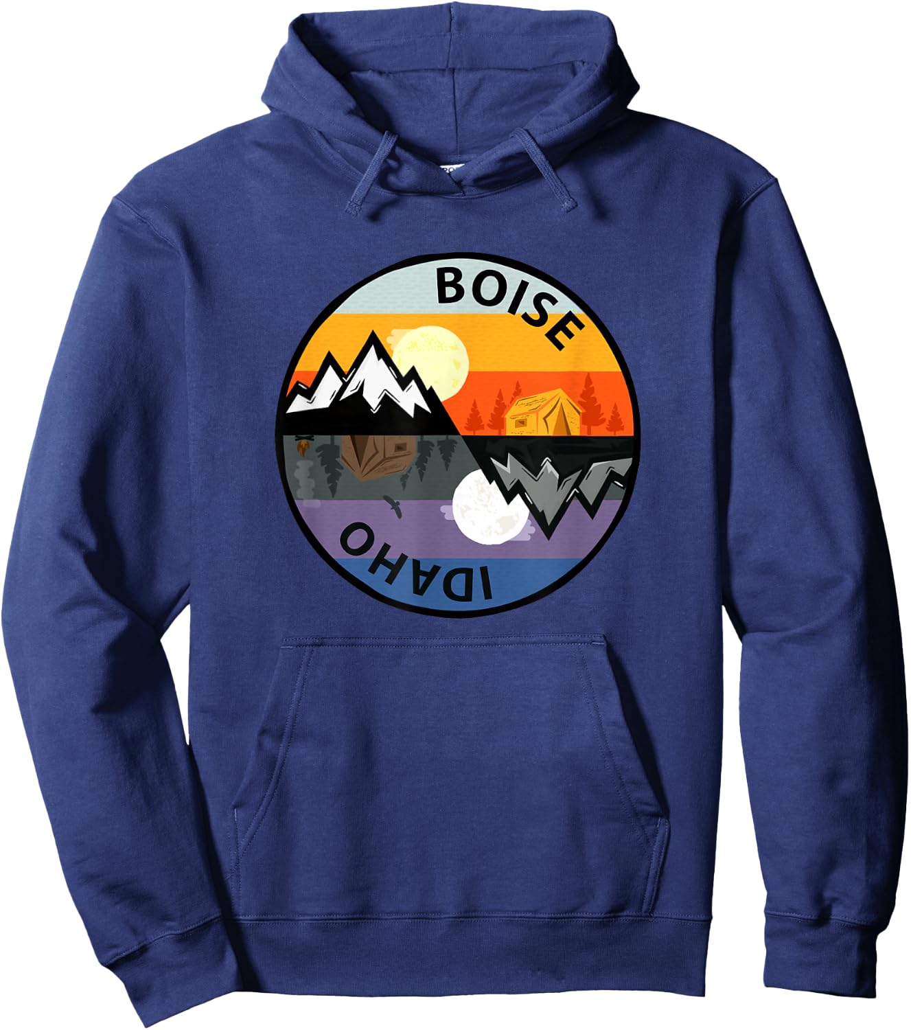 Retro Vintage Boise, Idaho Souvenir Camping Hoodie - Hoodie | Navy