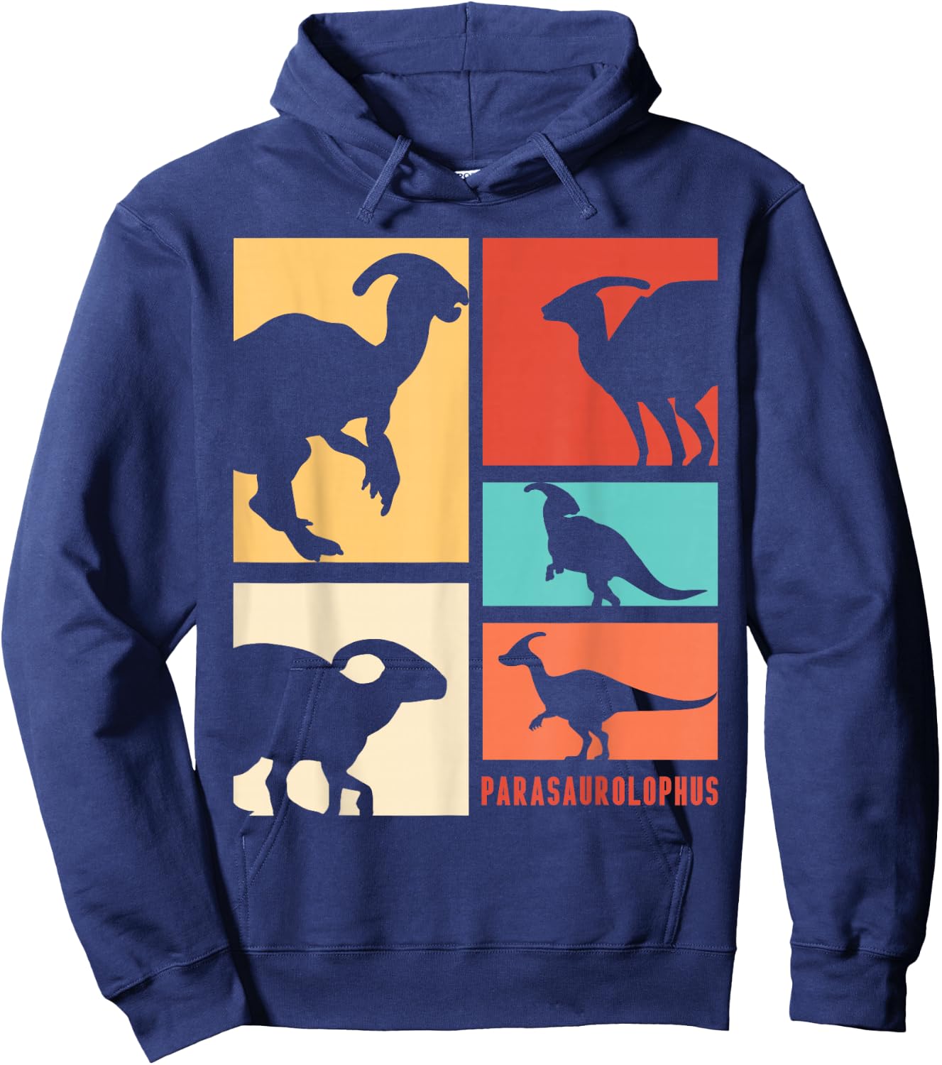 Parasaurolophus Dinosaur Parasaurolophuses Silhouette Retro Hoodie - Hoodie | Navy