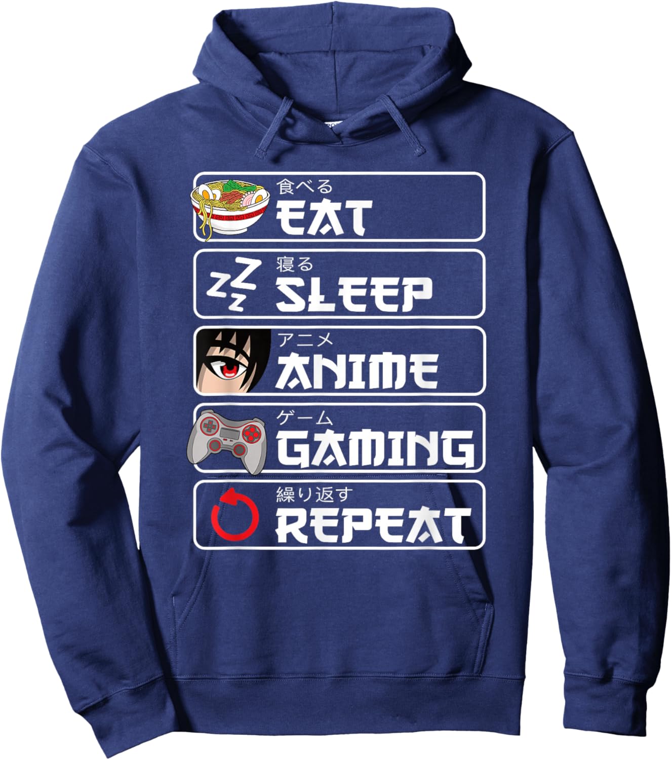 Eat Sleep Anime Gaming Repeat Anime Manga Otaku Men Boys Hoodie - Hoodie | Navy