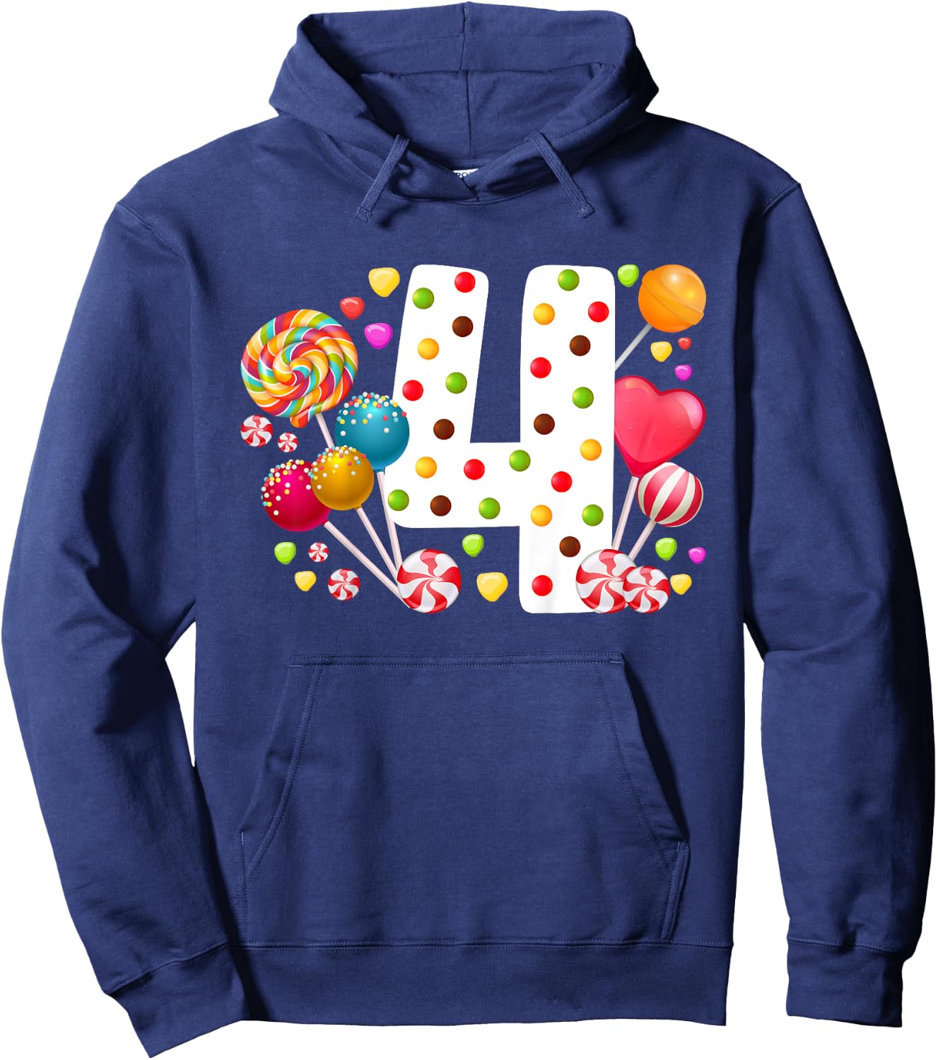 Kids 4th Candy Birthday Party Four Year Old Girl Candy Hoodie - Hoodie | Navy