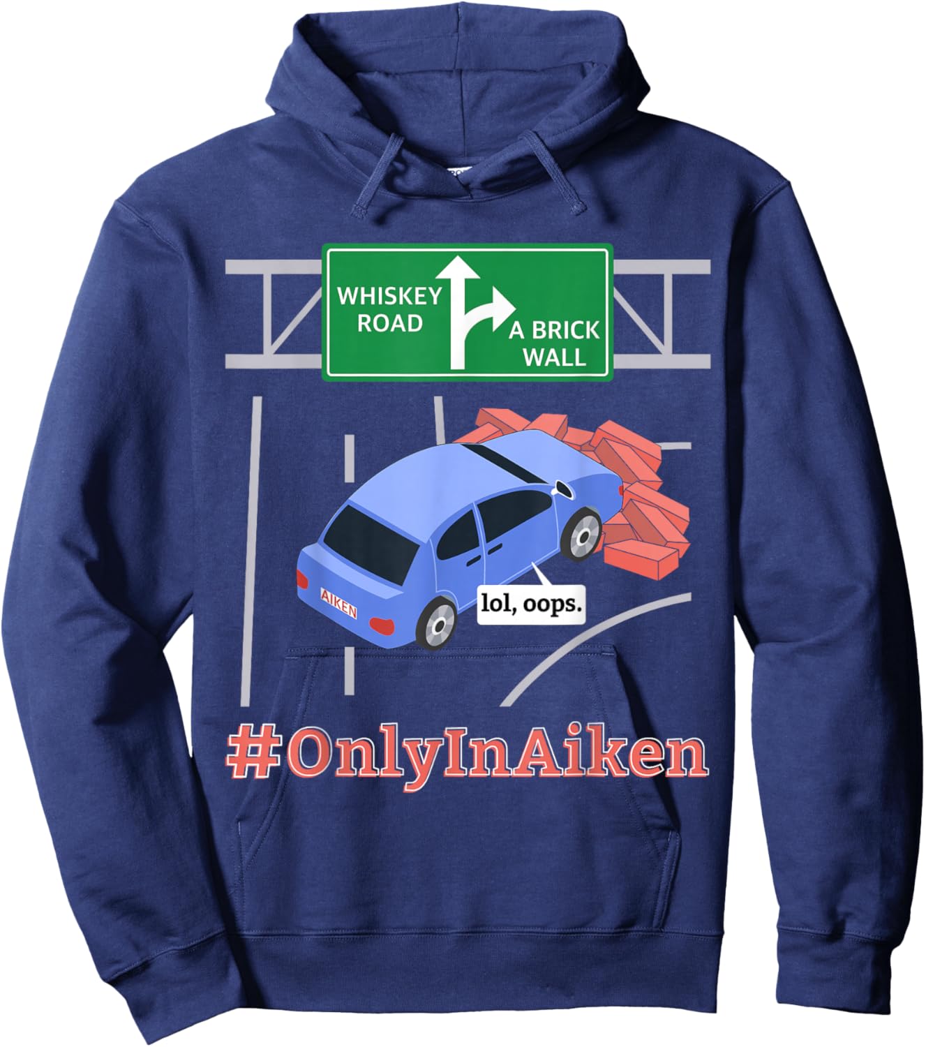 Aiken, SC, Brick Wall Meme Hoodie - Hoodie | Navy
