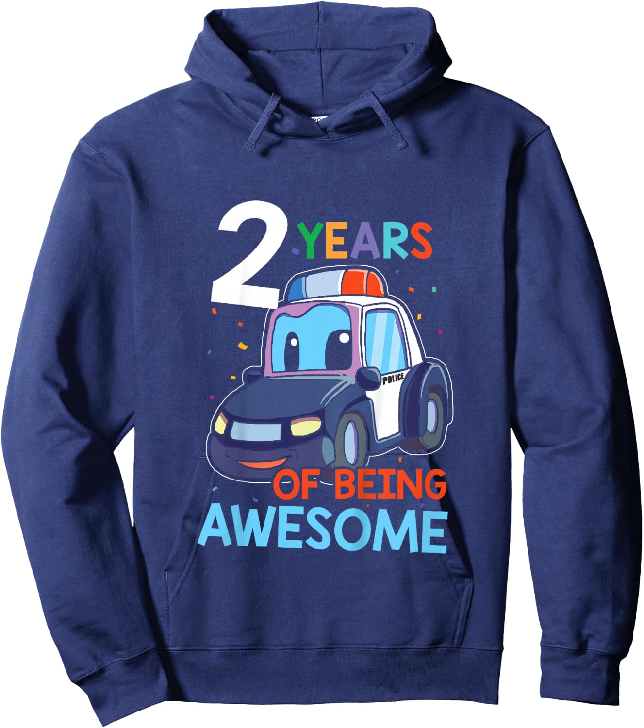 Kids 2 Year Old Shirt Birthday Boy Shirt 2nd Police Car Gift Hoodie - Hoodie | Navy