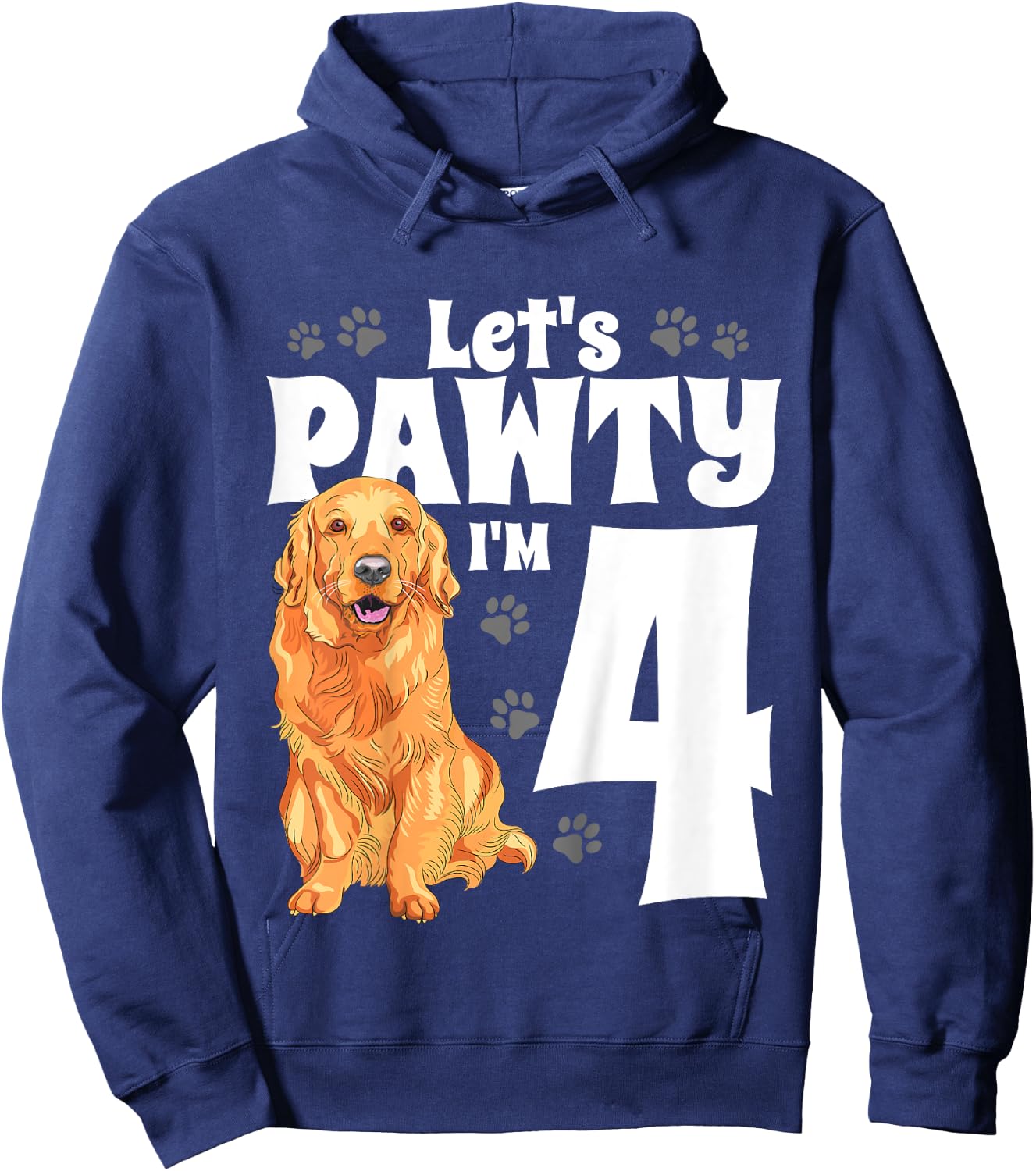 Kids 4 Year Old Golden Retriever Dog Birthday Pawty Dogs 4th Gift Hoodie - Hoodie | Navy