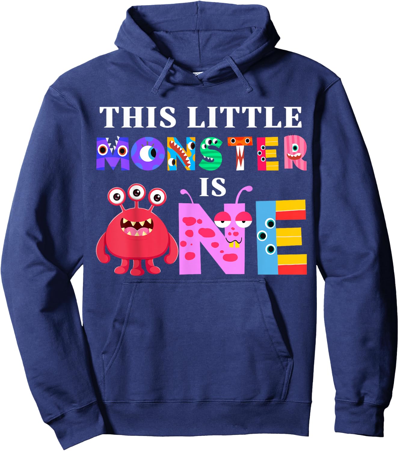 This Little Monster is One 1st Birthday Party Family Monster Hoodie - Hoodie | Navy