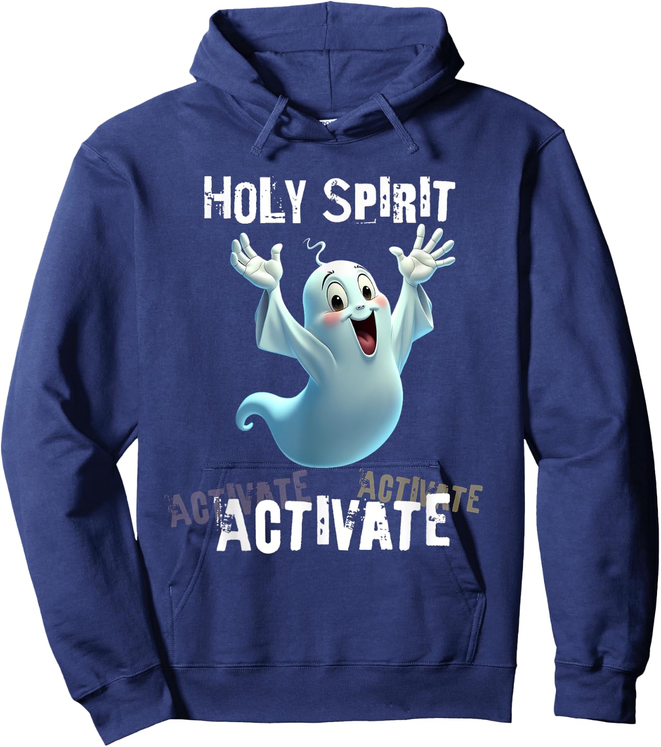 Holy Spirit Activate Meme | Funny Christian Cartoon Ghost Hoodie - Hoodie | Navy