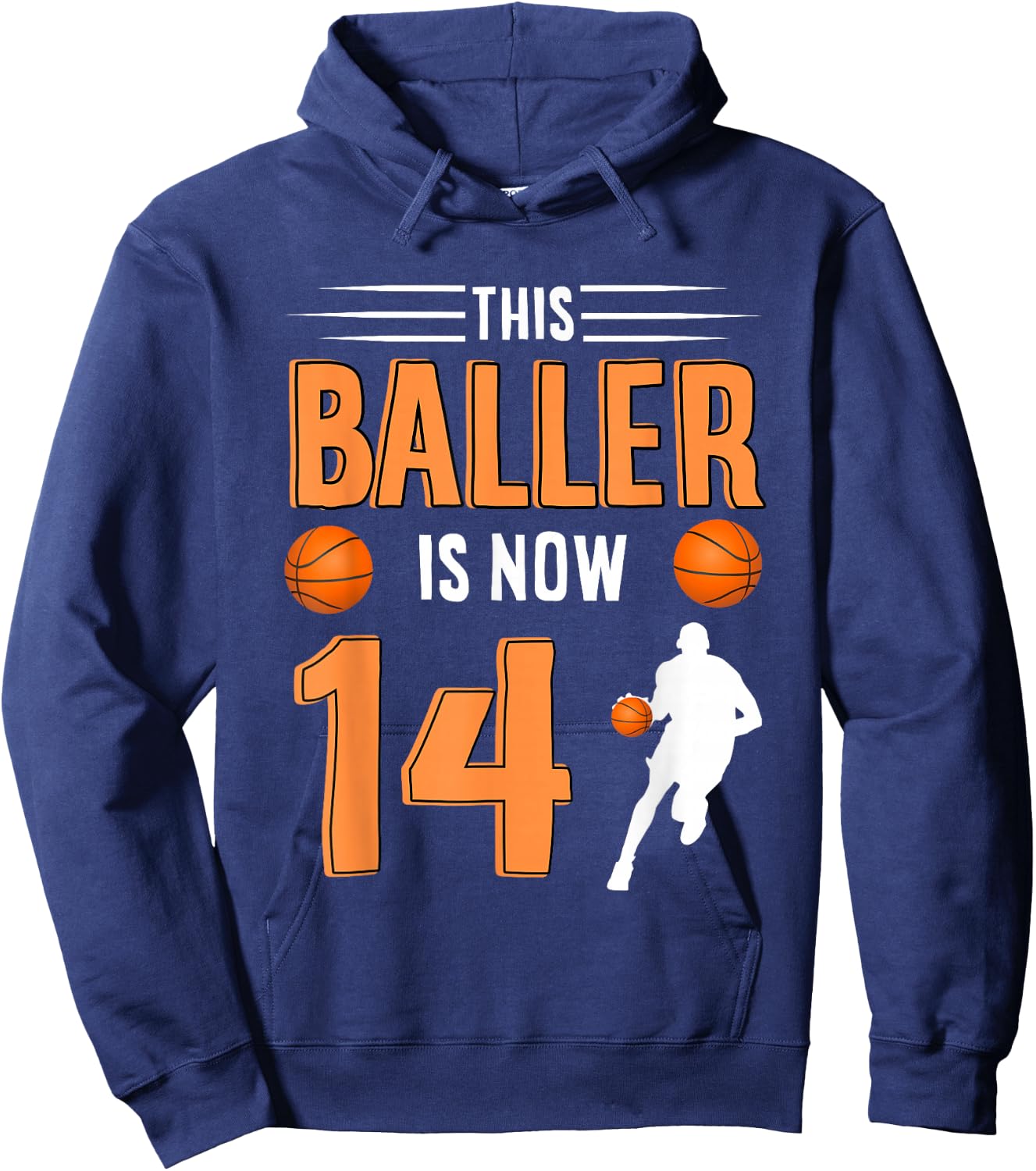 14th Birthday Basketball T Shirt - This Baller Is Now 14 Hoodie - Hoodie | Navy