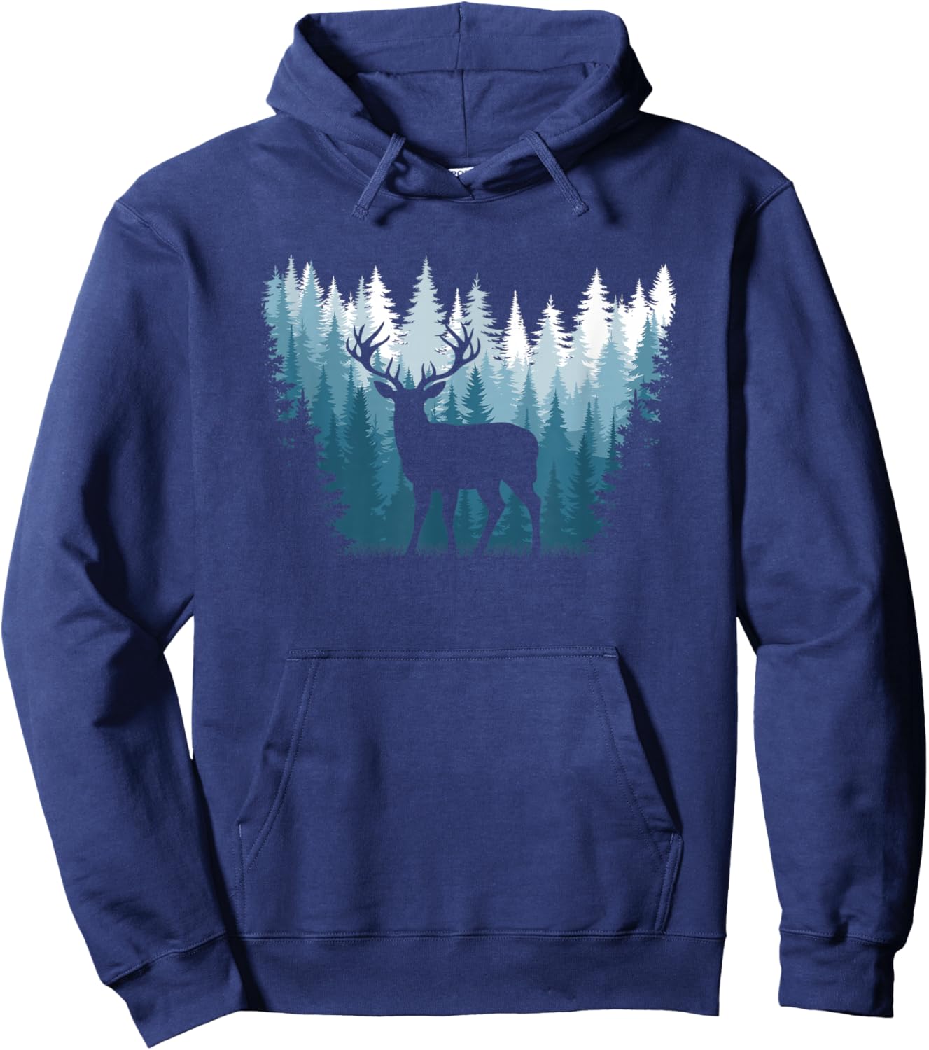 Deer Landscape Pine Tree Forest Nature Graphic Men Women Hoodie - Hoodie | Navy