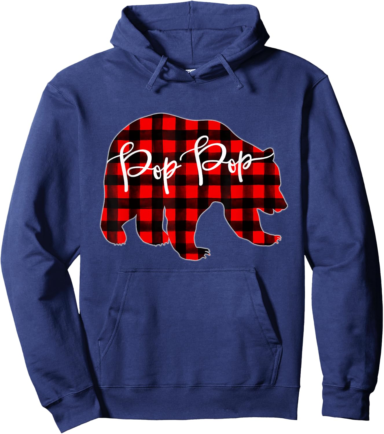 Red Plaid Pop Pop Bear Matching Family Christmas Eve Buffalo Hoodie - Hoodie | Navy