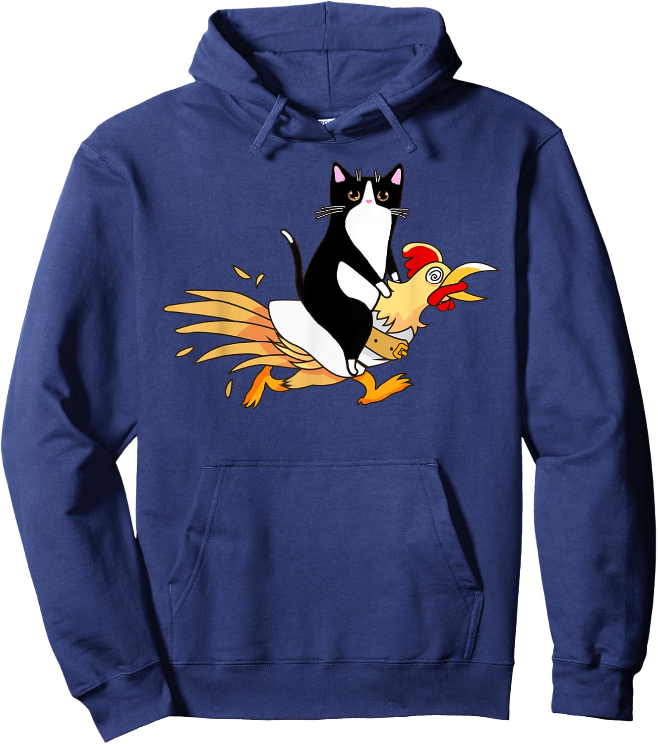 Tuxedo Cat Riding a Chicken Women Catfather Hoodie - Hoodie | Navy