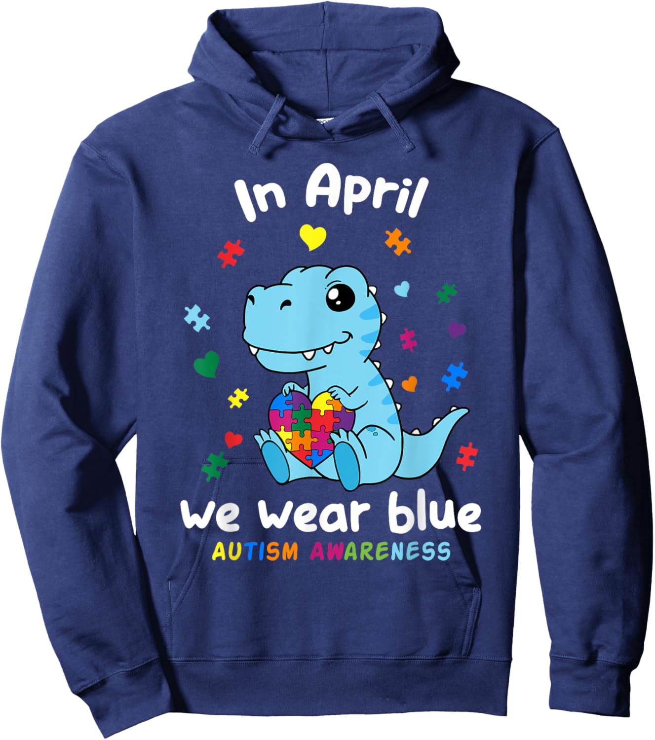 Baby Dino Autism April We Wear Blue Autism Awareness Month Hoodie - Hoodie | Navy