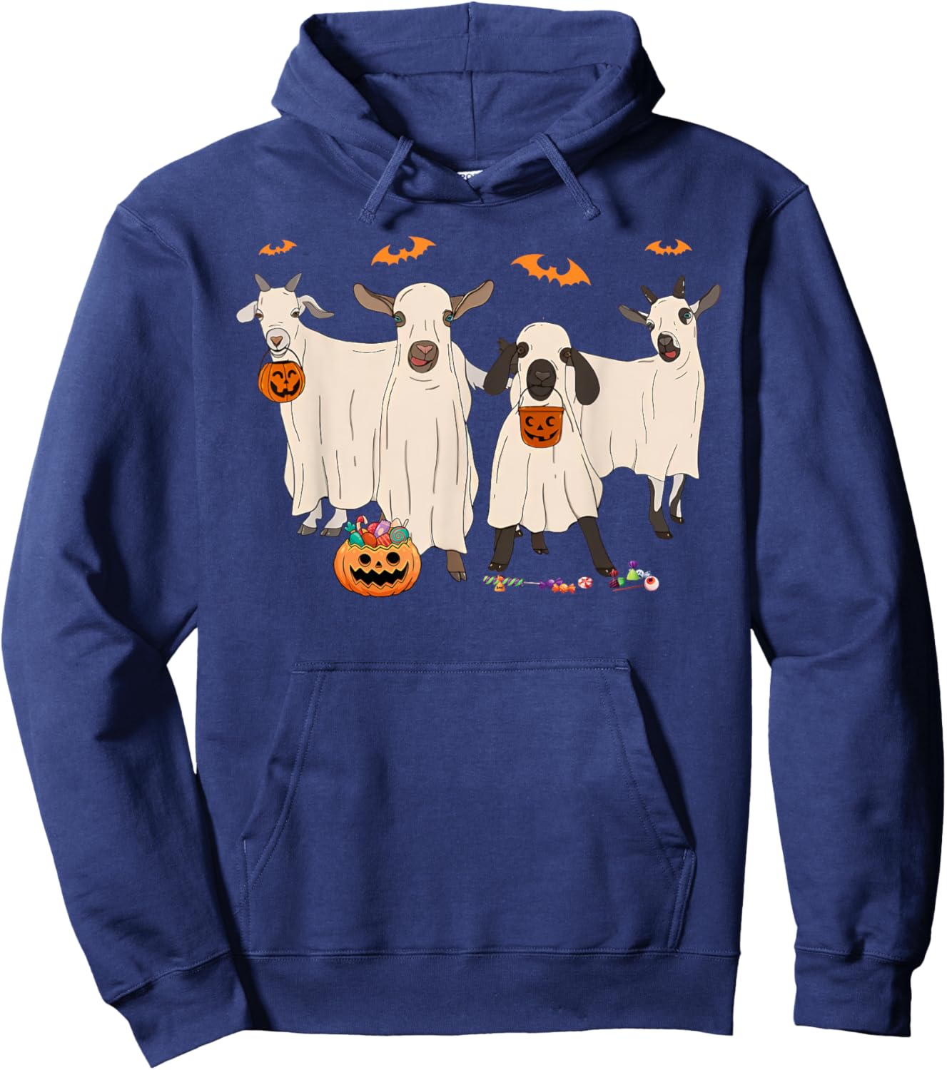 Funny Goat In Ghost Costume Happy Halloween Day Girls Boys Hoodie - Hoodie | Navy
