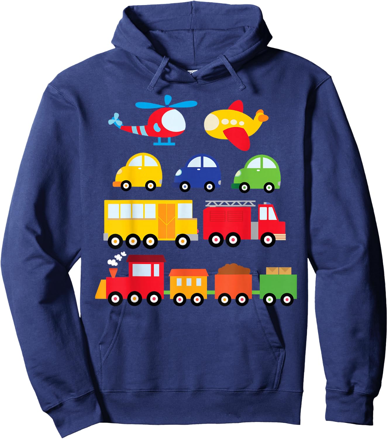 Transportation Trucks Cars Trains Planes Helicopters Toddler Hoodie - Hoodie | Navy
