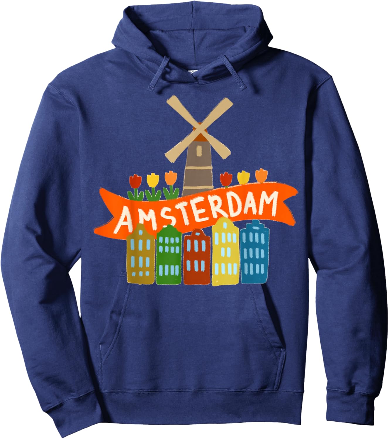 Amsterdam Windmill Tulips Houses Holland Netherlands Hoodie - Hoodie | Navy
