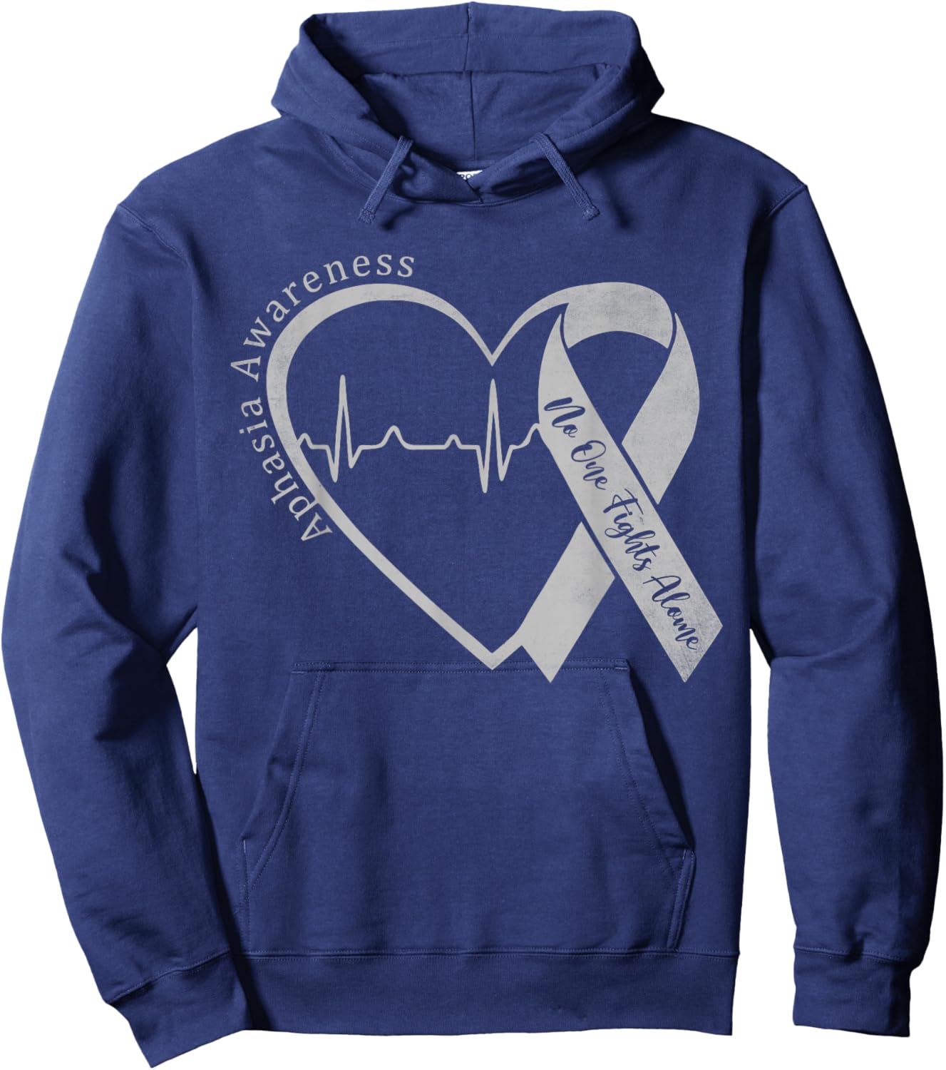 Aphasia Awareness Heart Gray Ribbon Support Family Matching Hoodie - Hoodie | Navy