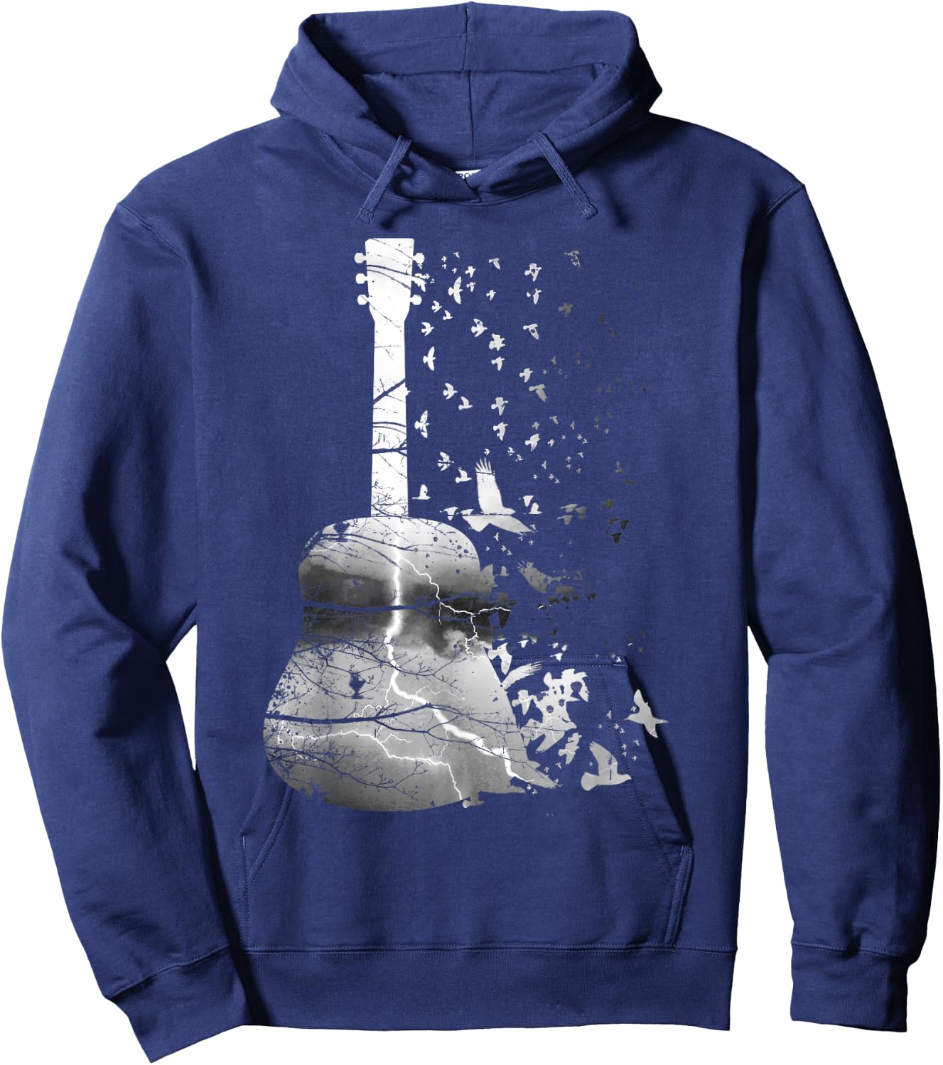 Awesome Nature Guitar Shirt With Tree, Thunder And Birds Hoodie - Hoodie | Navy