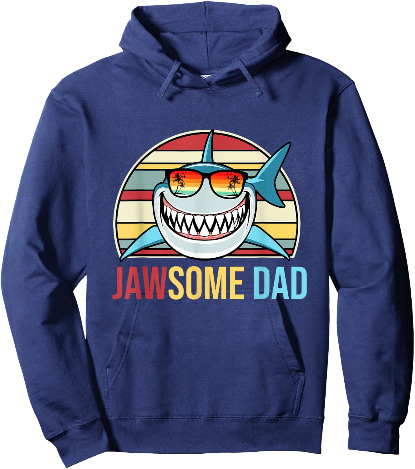 Retro Jawsome Dad Shark Funny Fathers Day Family Daddy Papa Hoodie - Hoodie | Navy