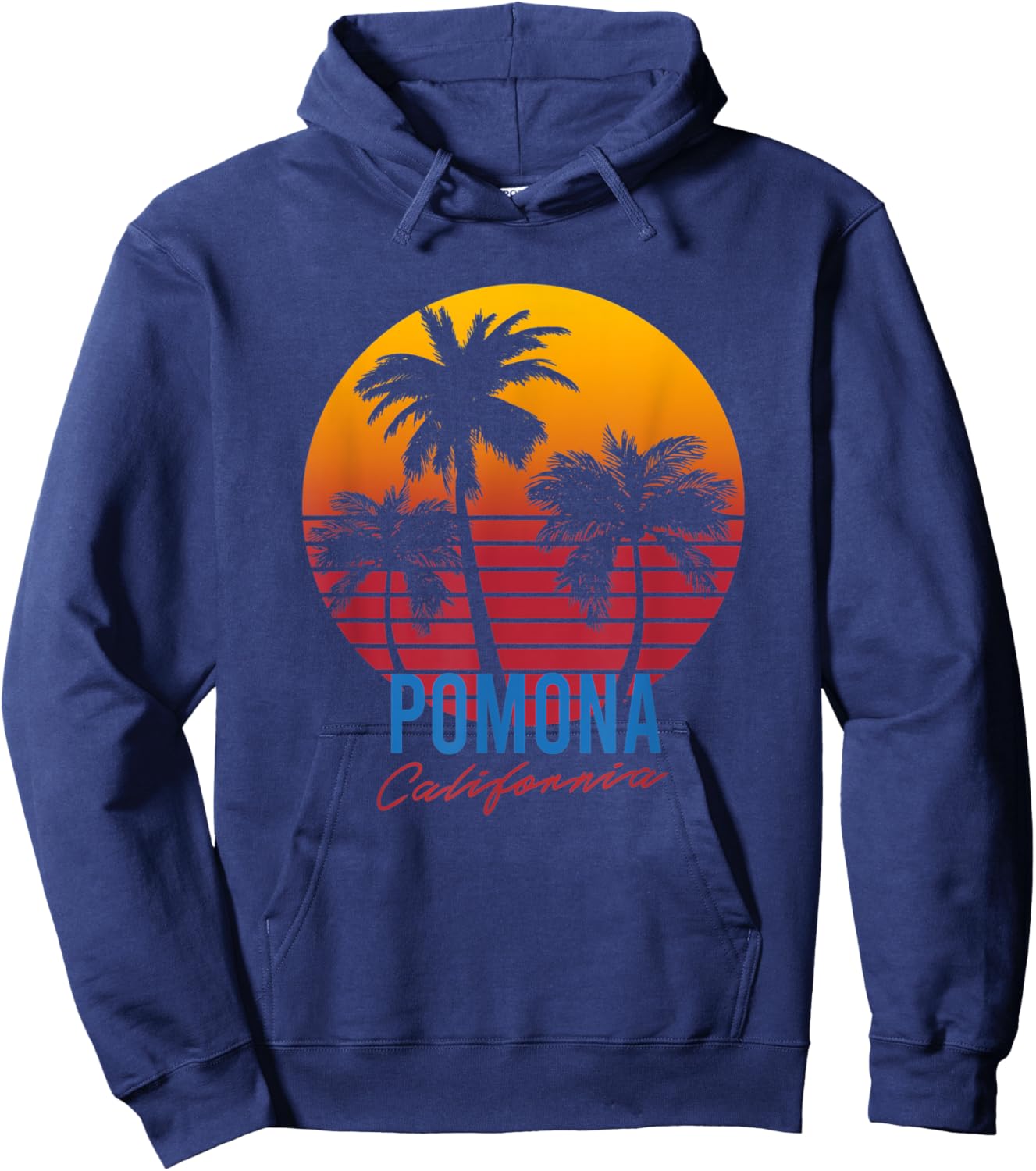 Vintage Pomona California Palm Trees Sunset CA Retro Hoodie - Hoodie | Navy