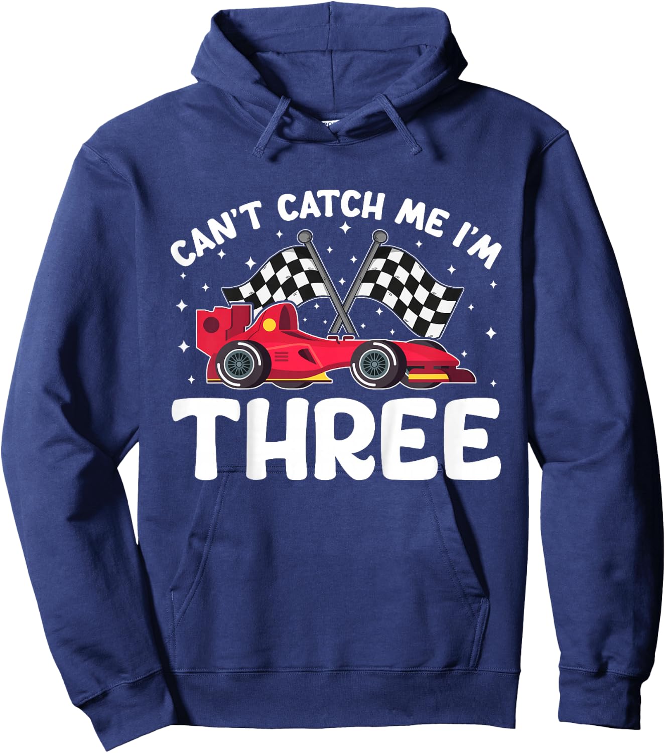 Can’t Catch Me I’m 3, Kids 3rd Birthday Red Racing Car Hoodie - Hoodie | Navy