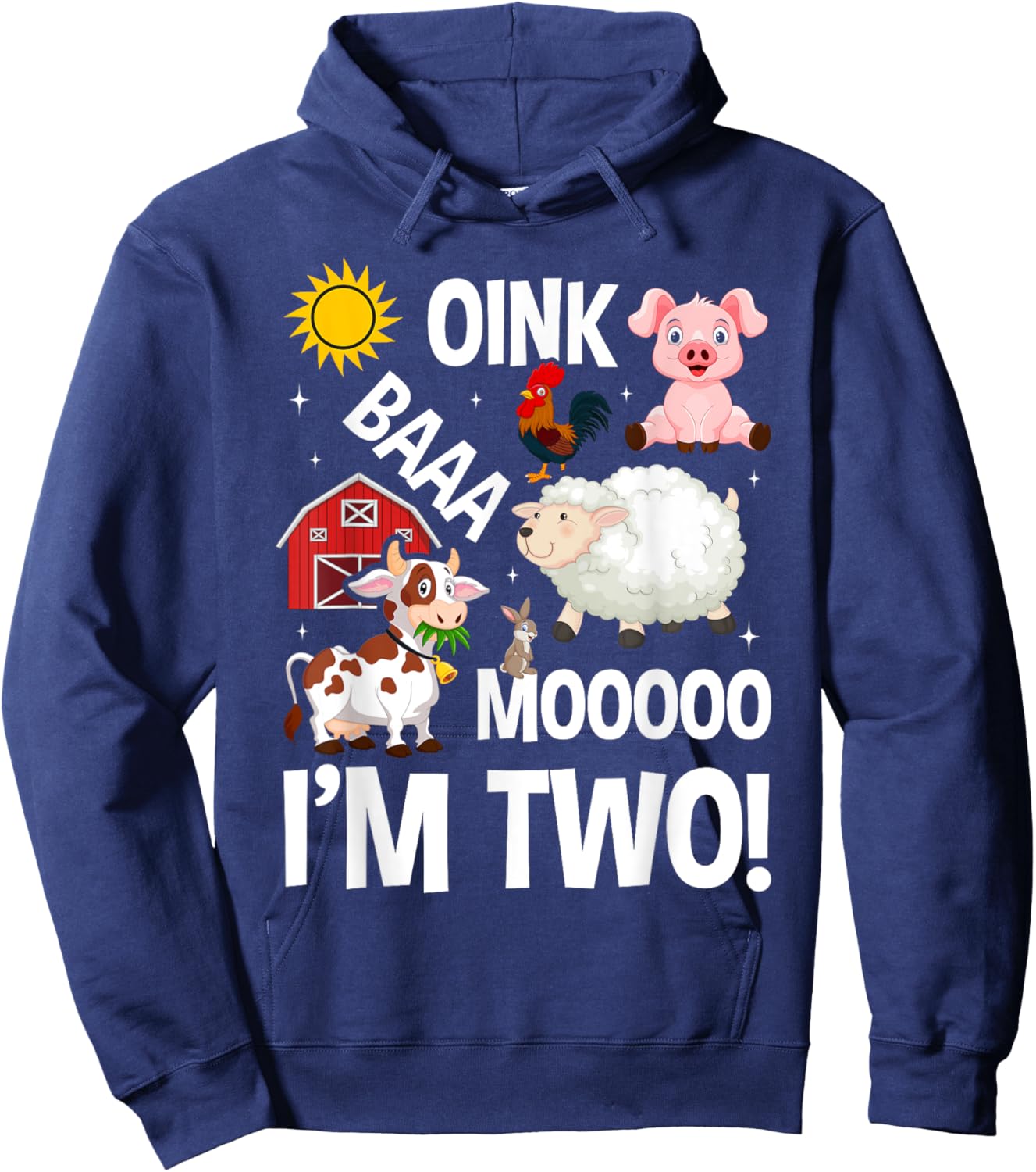 Farm Animals 2nd Birthday 2 Year Old Birthday Party Hoodie - Hoodie | Navy