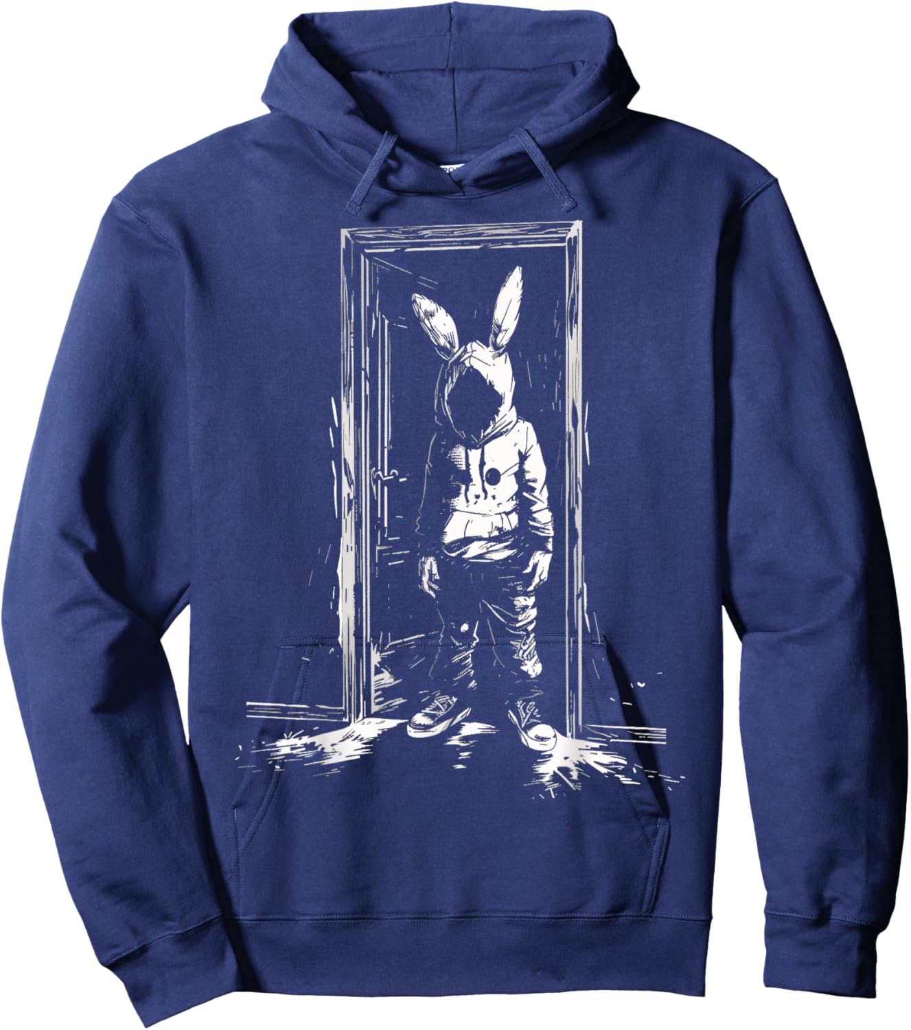 Horror Bunny Mask Man Rabbit Alt Goth Slasher Creepy Door Hoodie - Hoodie | Navy