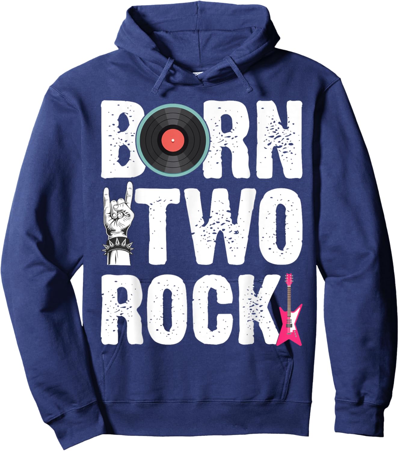 Kids 2nd Birthday Guitar Born Two 2 Rock Rocker Bday Boys Hoodie - Hoodie | Navy
